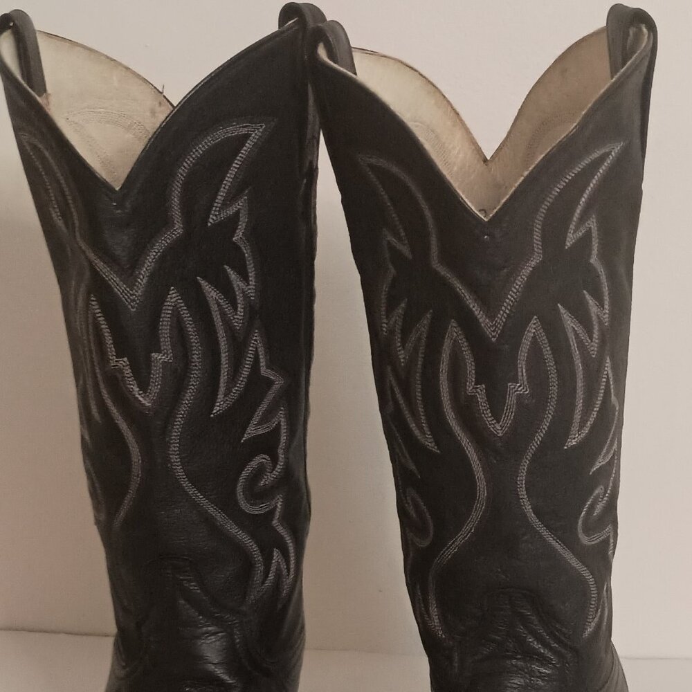 Cowtown Men’s Black Western Cowboy Boots White Embroidery Size 11.5 - Picture 5 of 15